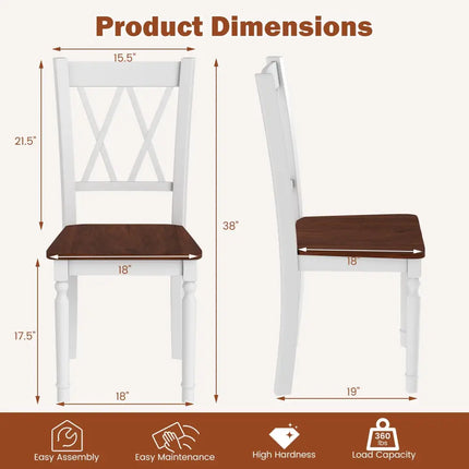 Set of 2 Wooden Farmhouse Kitchen Chairs with Rubber Wood Seat-2 Pieces - White - Dining Chairs