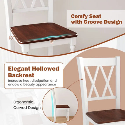 Set of 2 Wooden Farmhouse Kitchen Chairs with Rubber Wood Seat-2 Pieces - White - Dining Chairs