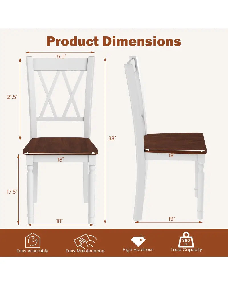 Set of 2 Wooden Farmhouse Kitchen Chairs with Rubber Wood Seat-2 Pieces - White - Dining Chairs