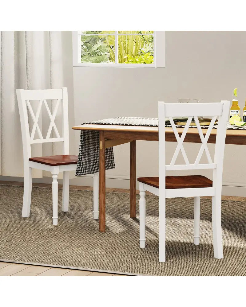 Set of 2 Wooden Farmhouse Kitchen Chairs with Rubber Wood Seat-2 Pieces - White - Dining Chairs