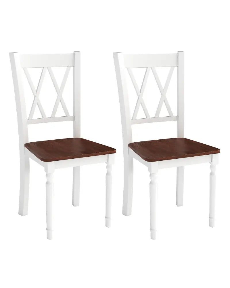 Set of 2 Wooden Farmhouse Kitchen Chairs with Rubber Wood Seat-2 Pieces - White - Dining Chairs