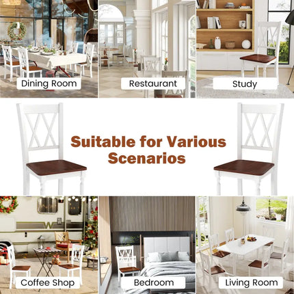 Set of 2 Wooden Farmhouse Kitchen Chairs with Rubber Wood Seat-2 Pieces - White - Dining Chairs