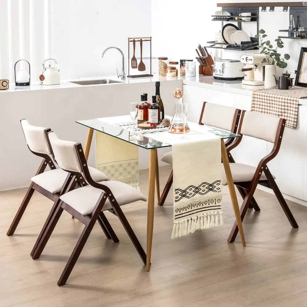 Set of 2 Wooden Folding Dining Chair with Linen Fabric Padded Seat and Backrest-Coffee - Coffee - Dining Chairs