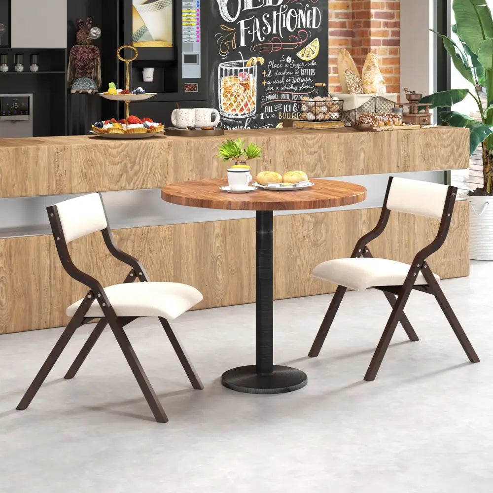 Set of 2 Wooden Folding Dining Chair with Linen Fabric Padded Seat and Backrest-Coffee - Coffee - Dining Chairs
