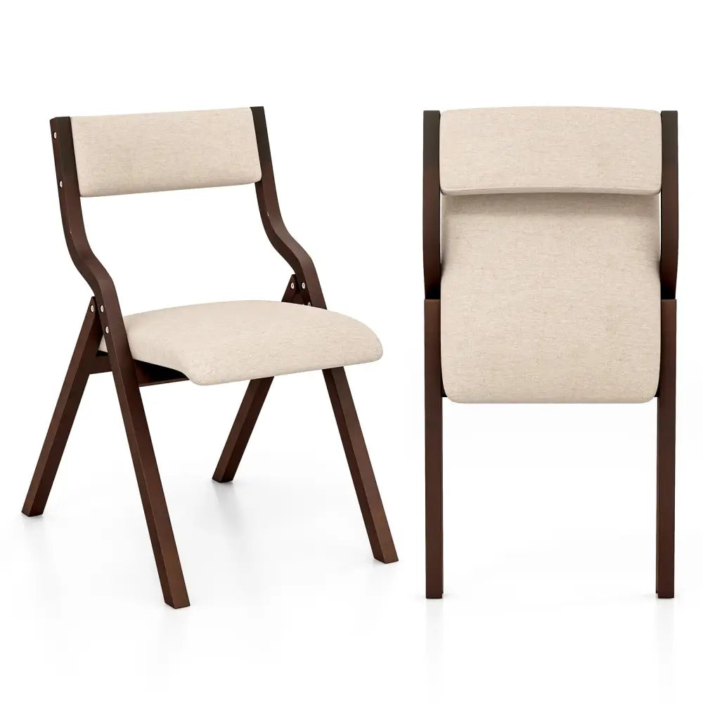 Set of 2 Wooden Folding Dining Chair with Linen Fabric Padded Seat and Backrest-Coffee - Coffee - Dining Chairs