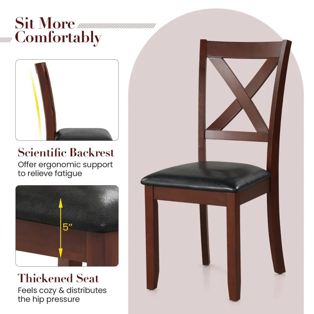Set of 2 Wooden Kitchen Dining Chair with Padded Seat and Rubber Wood Legs-Black - Black - Dining Chairs