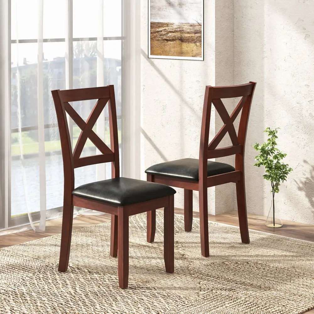 Set of 2 Wooden Kitchen Dining Chair with Padded Seat and Rubber Wood Legs-Black - Black - Dining Chairs