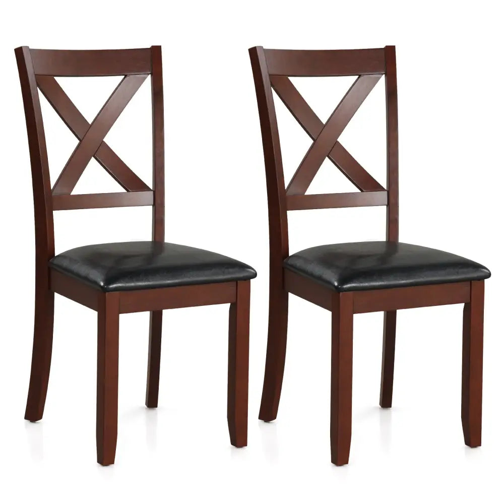 Set of 2 Wooden Kitchen Dining Chair with Padded Seat and Rubber Wood Legs-Black - Black - Dining Chairs