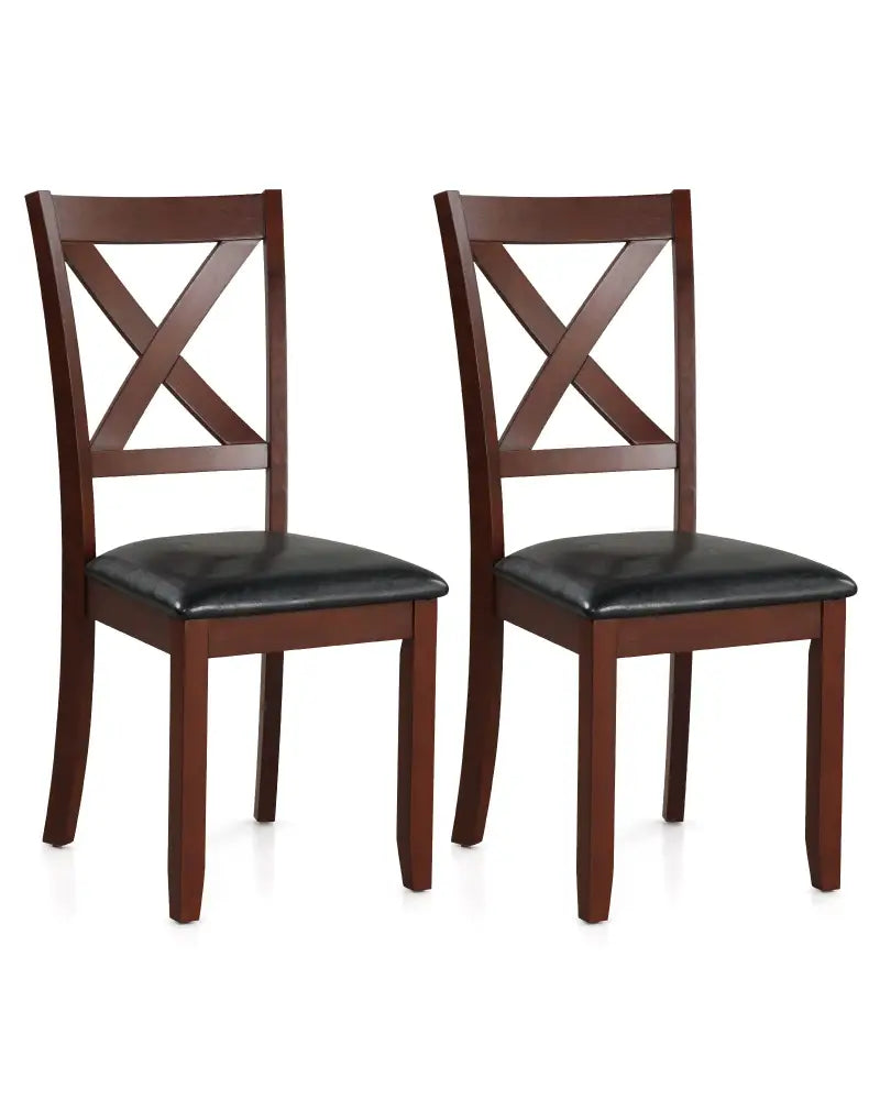 Set of 2 Wooden Kitchen Dining Chair with Padded Seat and Rubber Wood Legs-Black - Black - Dining Chairs