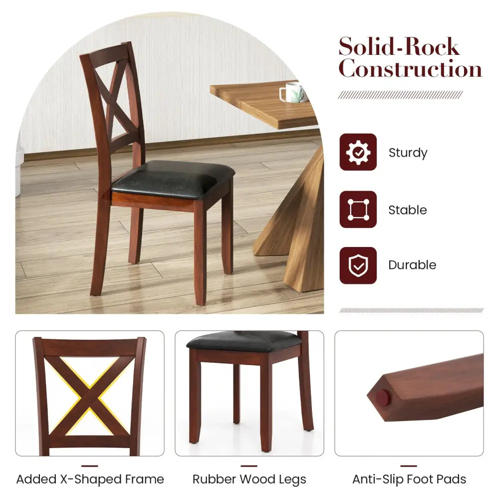 Set of 2 Wooden Kitchen Dining Chair with Padded Seat and Rubber Wood Legs-Black - Black - Dining Chairs