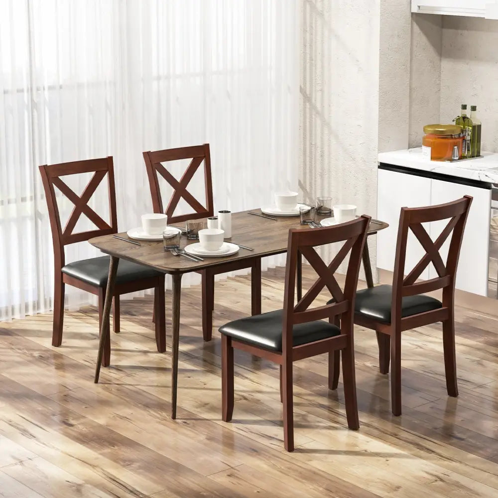 Set of 2 Wooden Kitchen Dining Chair with Padded Seat and Rubber Wood Legs-Black - Black - Dining Chairs