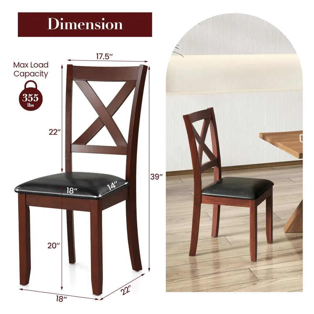 Set of 2 Wooden Kitchen Dining Chair with Padded Seat and Rubber Wood Legs-Black - Black - Dining Chairs