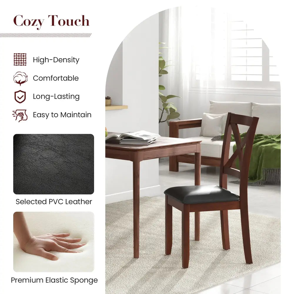 Set of 2 Wooden Kitchen Dining Chair with Padded Seat and Rubber Wood Legs-Black - Black - Dining Chairs