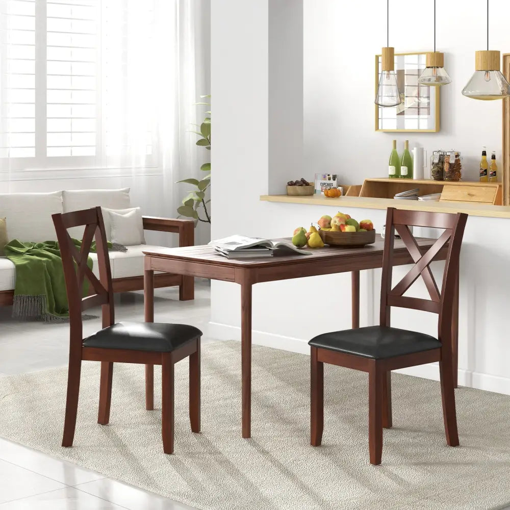 Set of 2 Wooden Kitchen Dining Chair with Padded Seat and Rubber Wood Legs-Black - Black - Dining Chairs