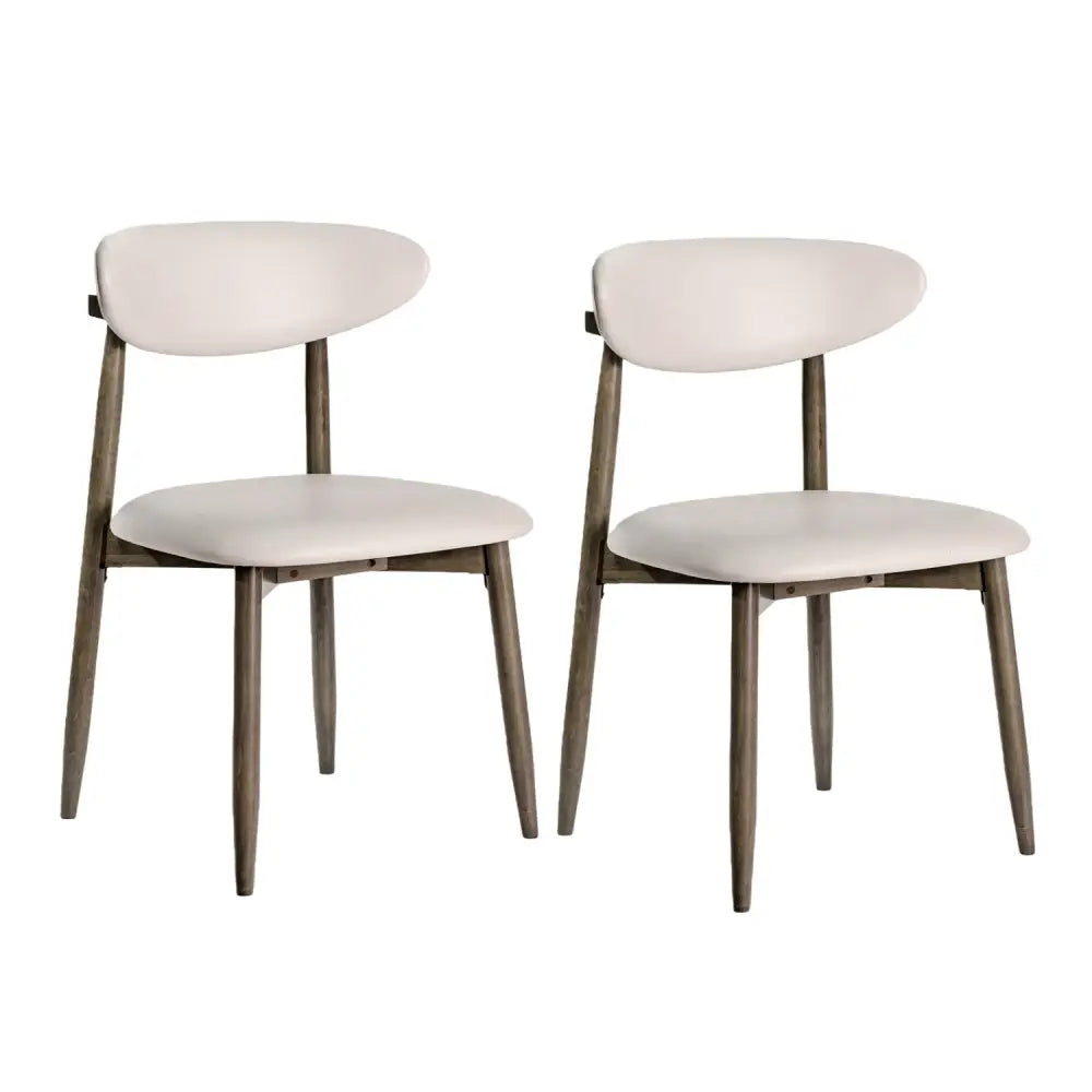 Set of 2 Wooden Modern Upholstered Dining Chairs with Curved Backrest-Beige - Beige - Dining Chairs