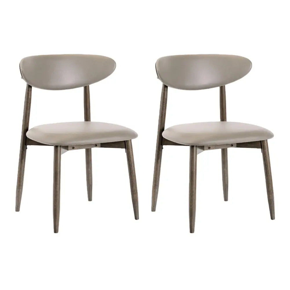 Set of 2 Wooden Modern Upholstered Dining Chairs with Curved Backrest-Gray - Gray - Dining Chairs