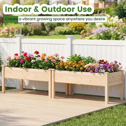 Set of 2 Wooden Raised Garden Bed with Legs Natural Fir Wood Elevated Planter Box - Natural - Raised Garden Beds