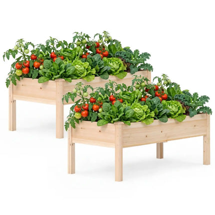 Set of 2 Wooden Raised Garden Bed with Legs Natural Fir Wood Elevated Planter Box - Natural - Raised Garden Beds