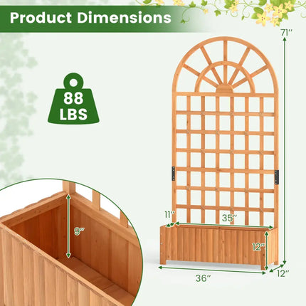 Set of 2 Wooden Raised Garden Bed with Trellis 71’’ Outdoor Planter Box Privacy Screen-Brown - Brown - Raised Garden