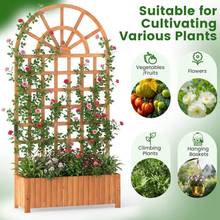 Set of 2 Wooden Raised Garden Bed with Trellis 71’’ Outdoor Planter Box Privacy Screen-Brown - Brown - Raised Garden
