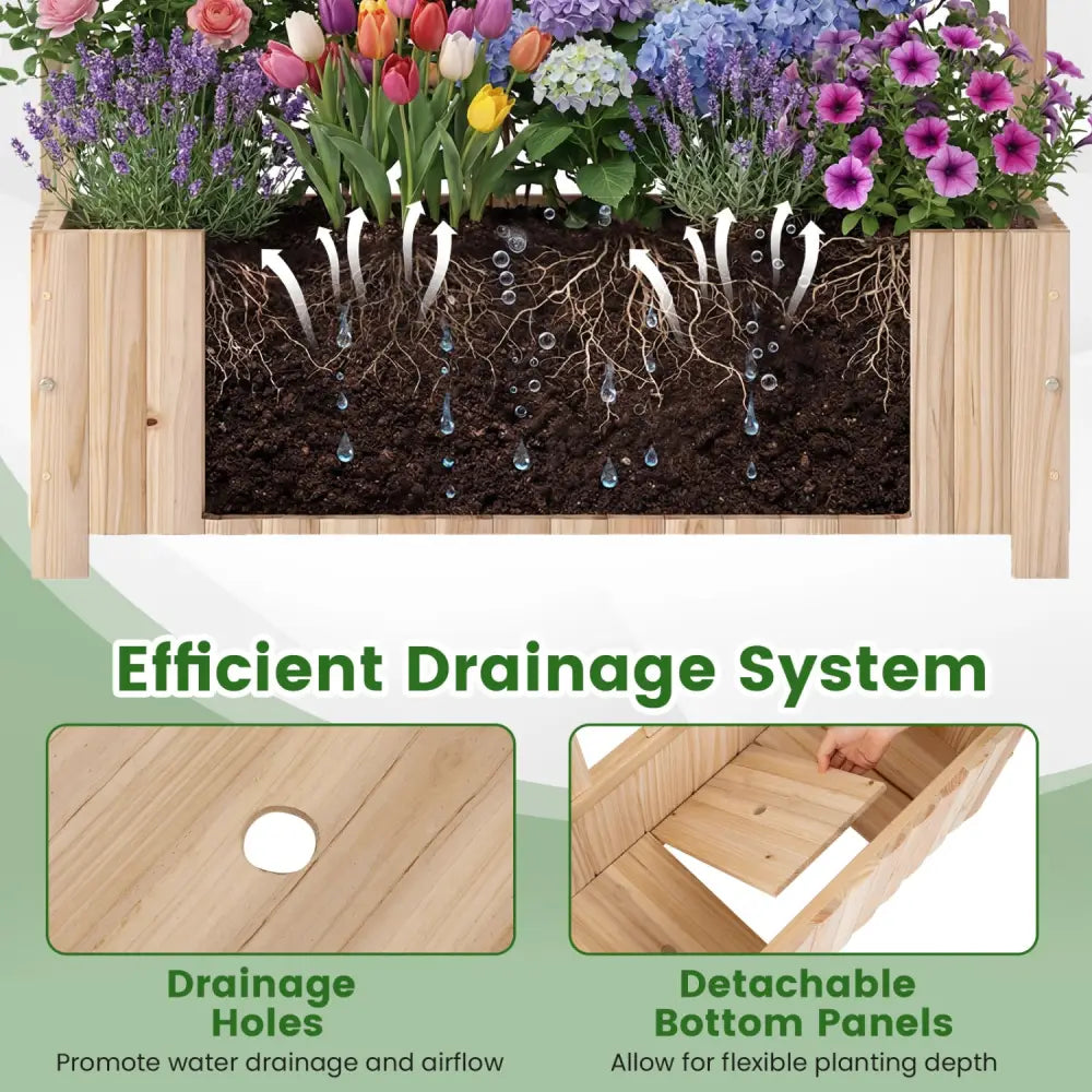 Set of 2 Wooden Raised Garden Bed with Trellis 71’’ Outdoor Planter Box Privacy Screen-Natural - Natural - Raised