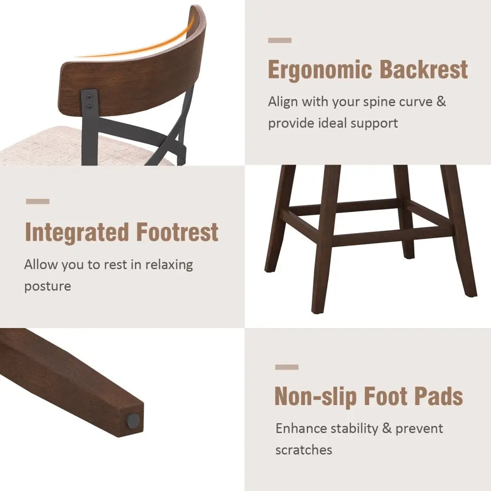 Set of 2 Wooden Swivel Bar Stools with Cushioned Seat and Open X Back-25 inches - Brown - Bar Stools