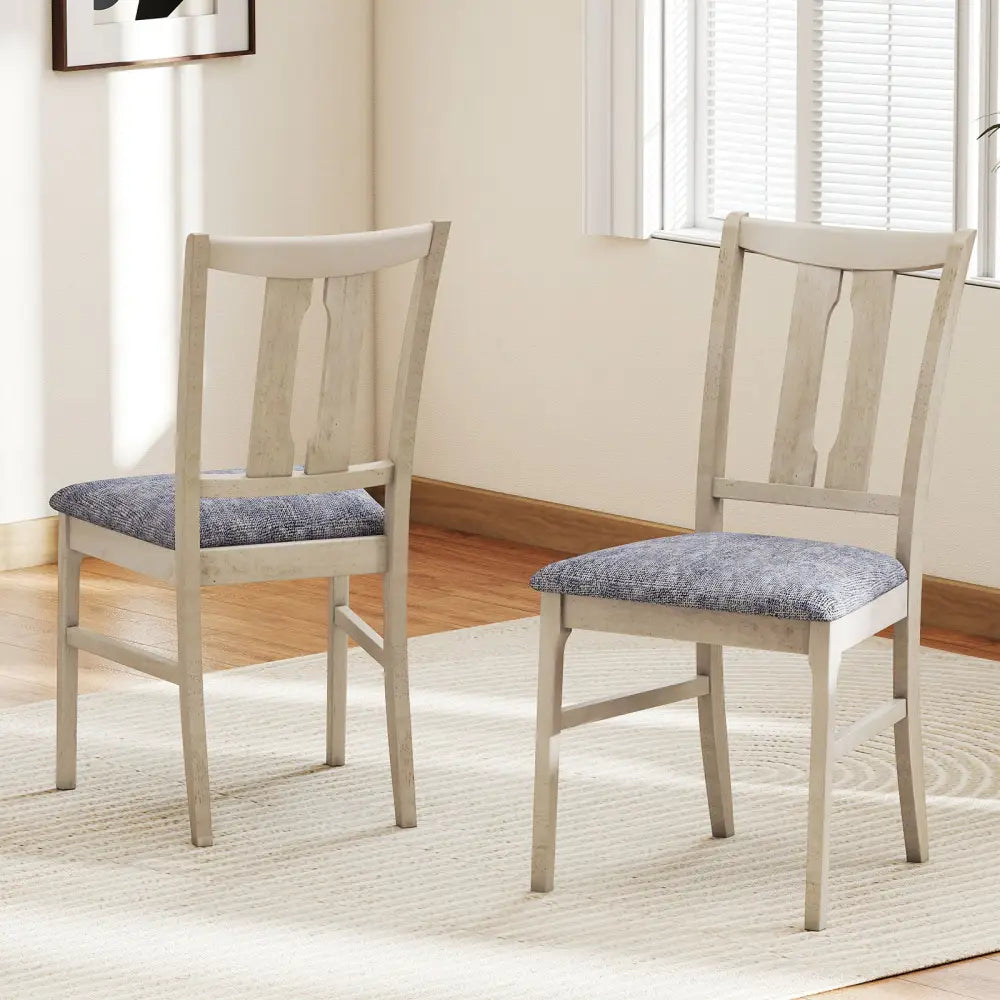 Set of 2 Wooden Upholstered Dining Chairs with High Curved Back-Gray - Gray - Dining Chairs