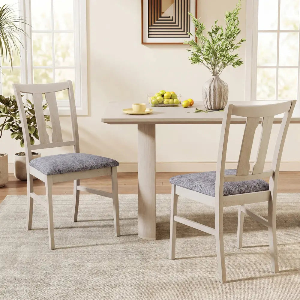 Set of 2 Wooden Upholstered Dining Chairs with High Curved Back-Gray - Gray - Dining Chairs