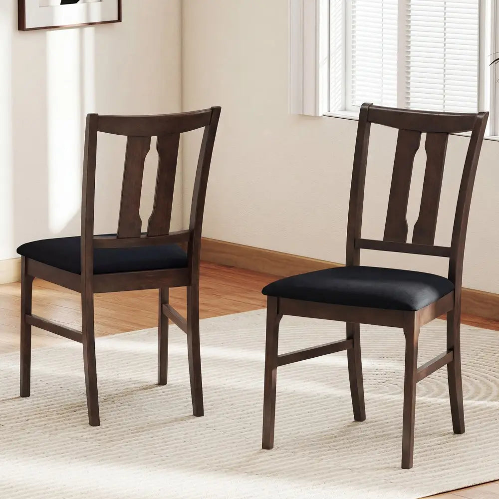 Set of 2 Wooden Upholstered Dining Chairs with High Curved Back-Walnut - Walnut - Dining Chairs