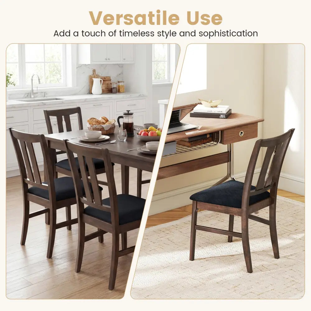Set of 2 Wooden Upholstered Dining Chairs with High Curved Back-Walnut - Walnut - Dining Chairs