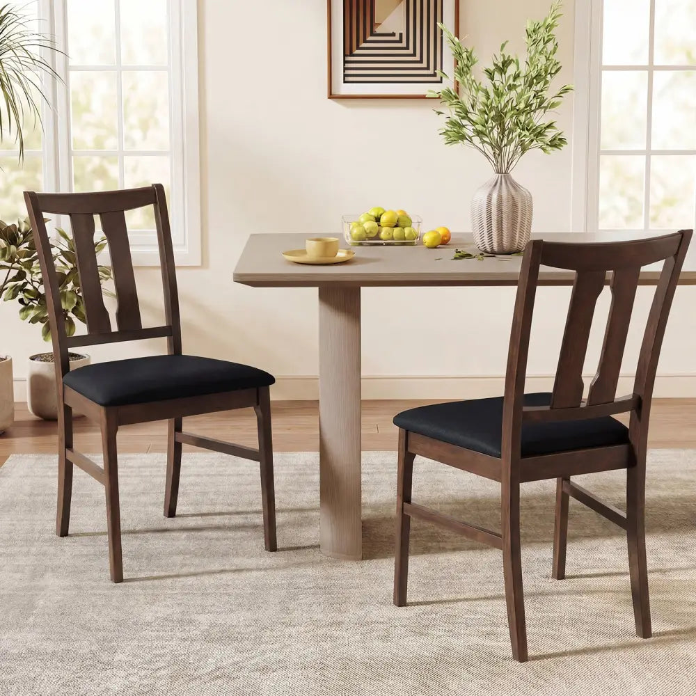 Set of 2 Wooden Upholstered Dining Chairs with High Curved Back-Walnut - Walnut - Dining Chairs
