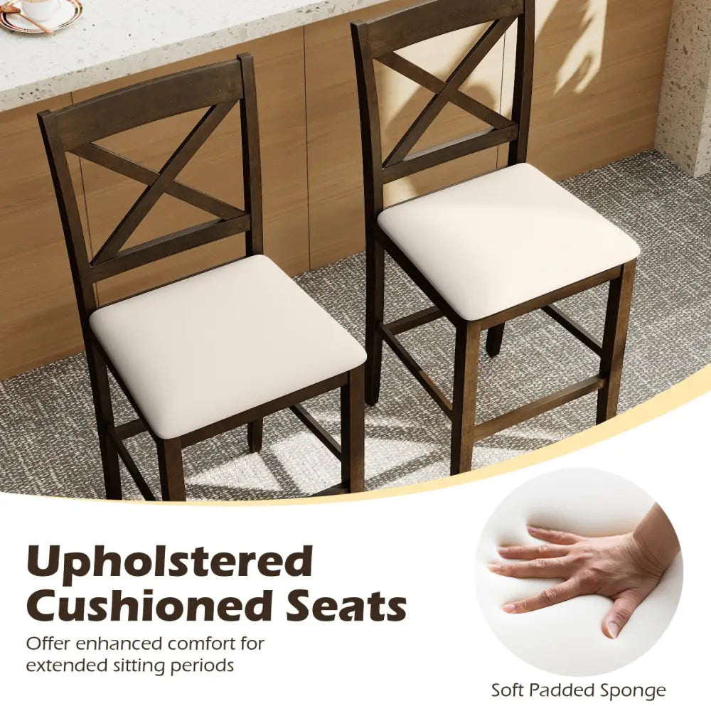 Set of 2 X-Back Bar Stools with Upholstered Cushioned Seats-Brown - Brown - Bar Stools