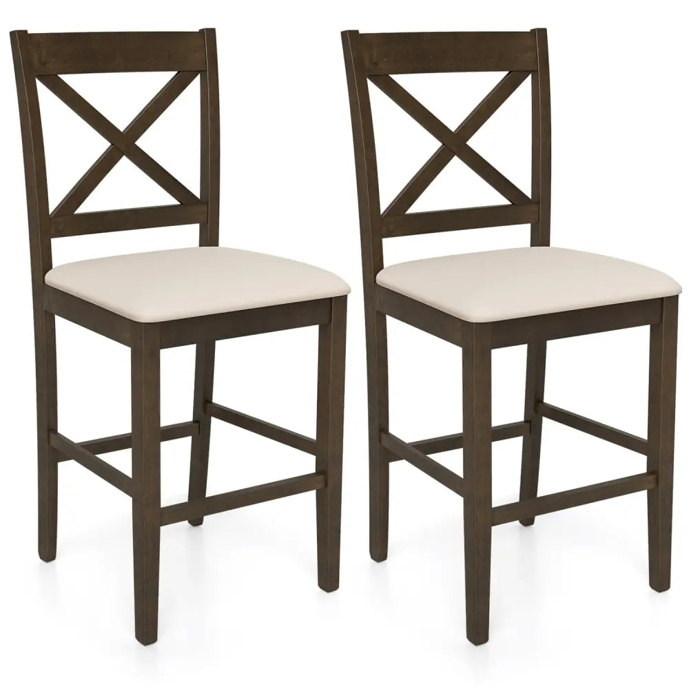 Set of 2 X-Back Bar Stools with Upholstered Cushioned Seats-Brown - Brown - Bar Stools