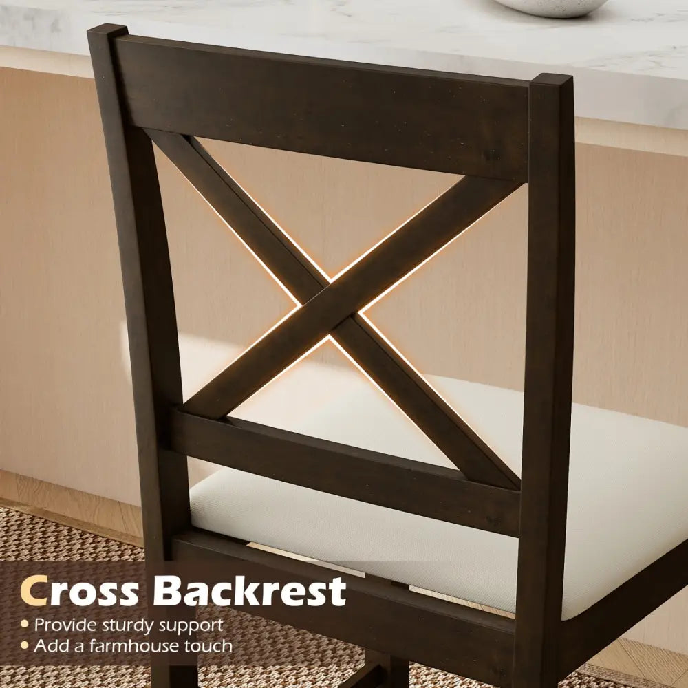 Set of 2 X-Back Bar Stools with Upholstered Cushioned Seats-Brown - Brown - Bar Stools