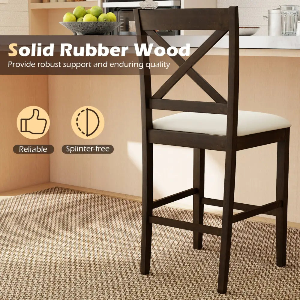 Set of 2 X-Back Bar Stools with Upholstered Cushioned Seats-Brown - Brown - Bar Stools