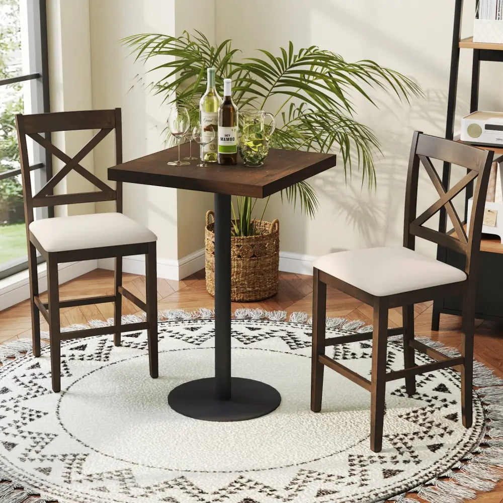 Set of 2 X-Back Bar Stools with Upholstered Cushioned Seats-Brown - Brown - Bar Stools