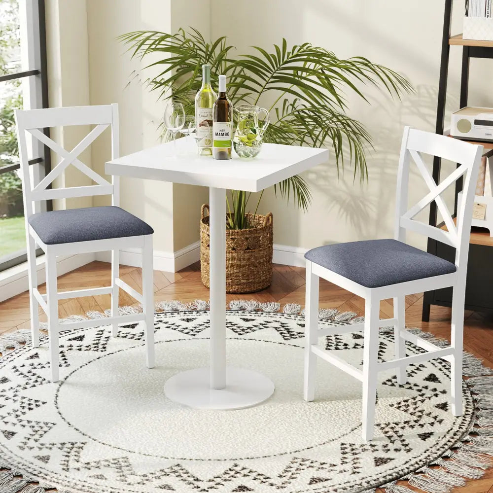 Set of 2 X-Back Bar Stools with Upholstered Cushioned Seats-White - White - Bar Stools