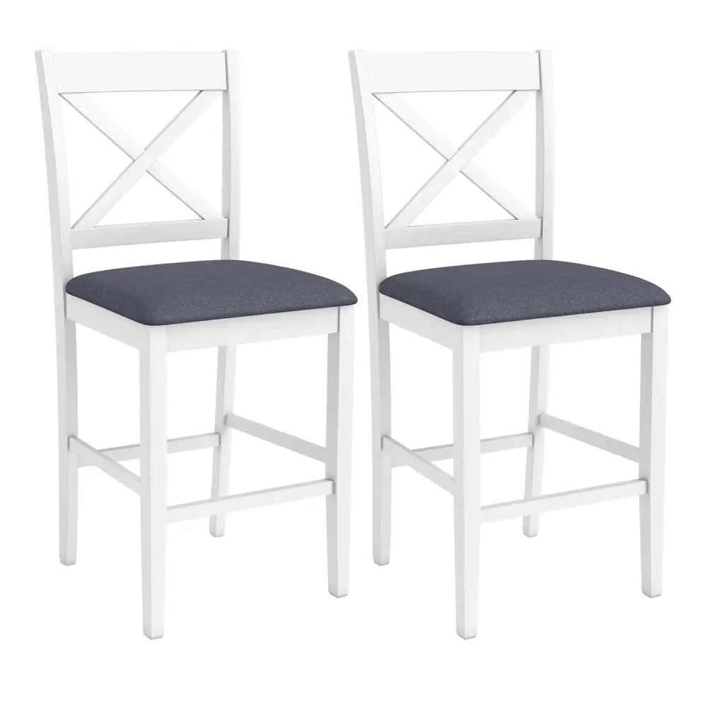 Set of 2 X-Back Bar Stools with Upholstered Cushioned Seats-White - White - Bar Stools
