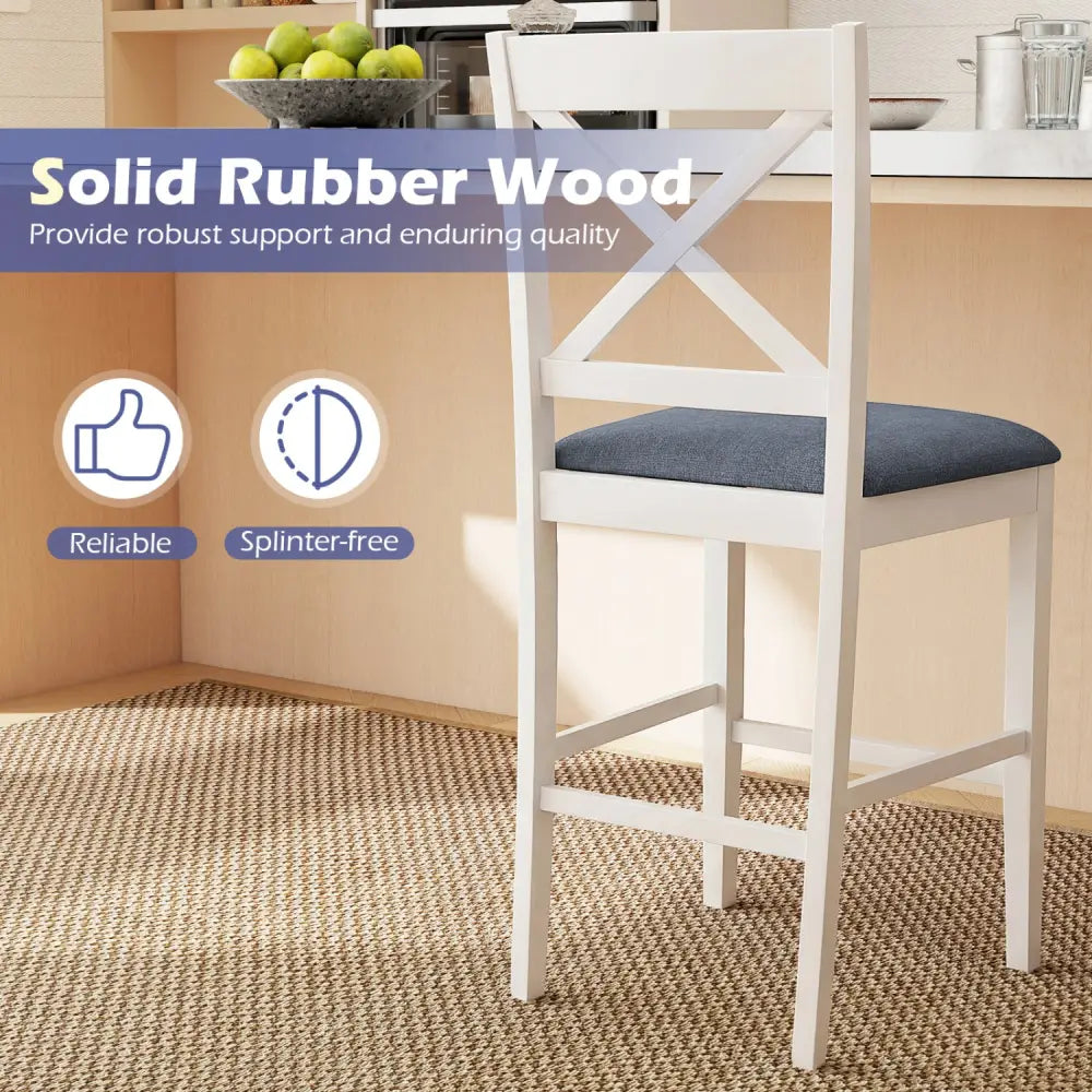 Set of 2 X-Back Bar Stools with Upholstered Cushioned Seats-White - White - Bar Stools