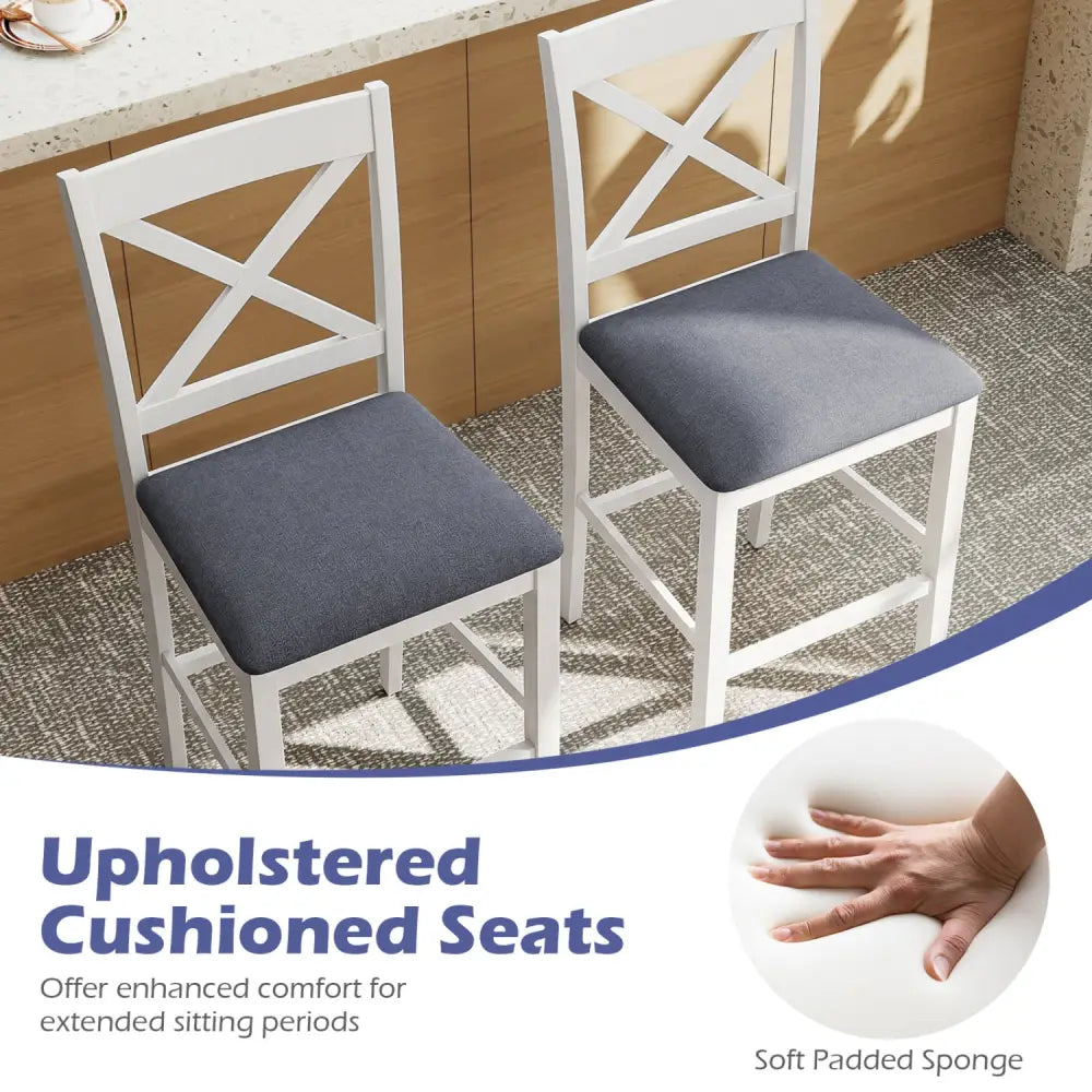 Set of 2 X-Back Bar Stools with Upholstered Cushioned Seats-White - White - Bar Stools