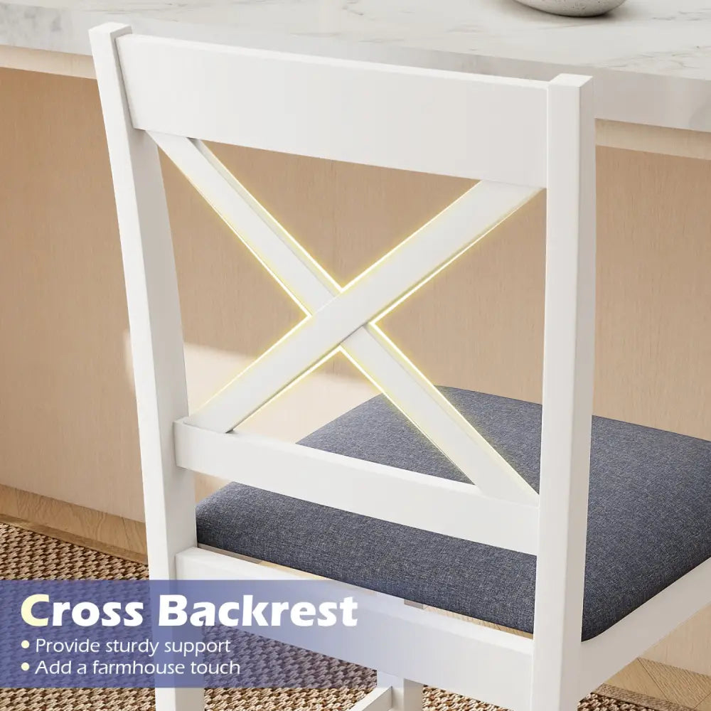 Set of 2 X-Back Bar Stools with Upholstered Cushioned Seats-White - White - Bar Stools