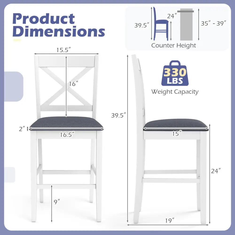 Set of 2 X-Back Bar Stools with Upholstered Cushioned Seats-White - White - Bar Stools