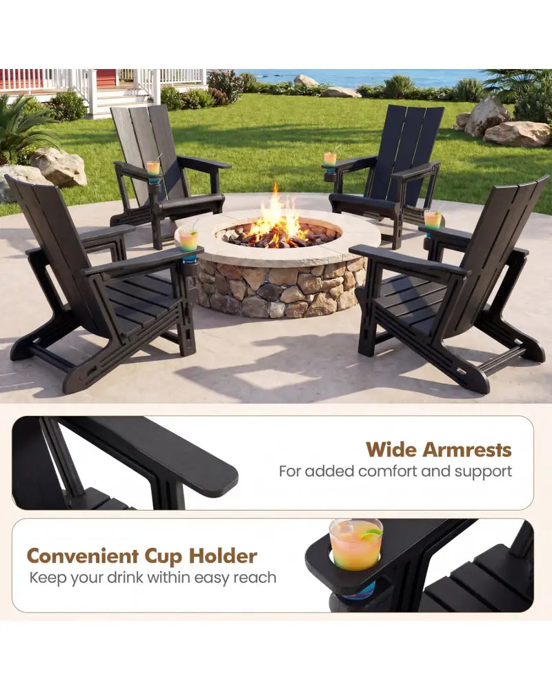 Set of 2ï»¿ Outdoor Adirondack Chairs with Cup Holder-Black - Black - Adirondack Chairs