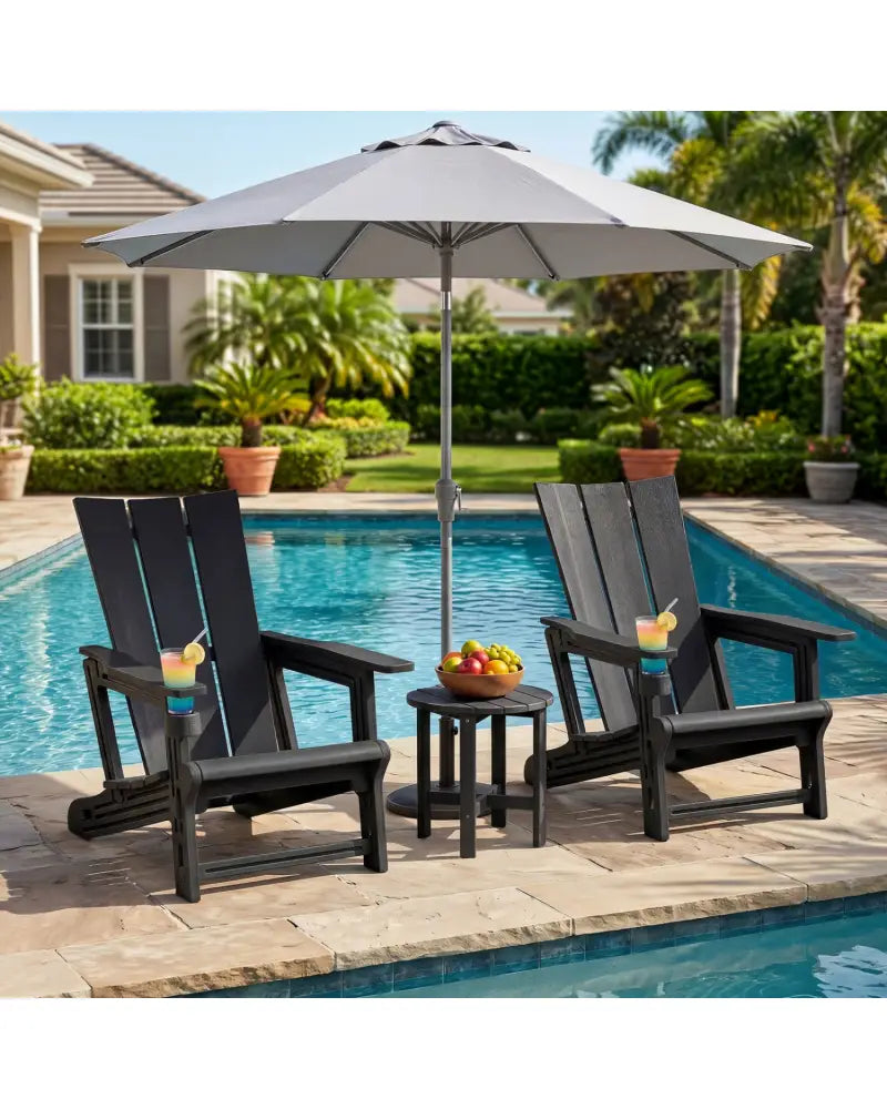 Set of 2ï»¿ Outdoor Adirondack Chairs with Cup Holder-Black - Black - Adirondack Chairs