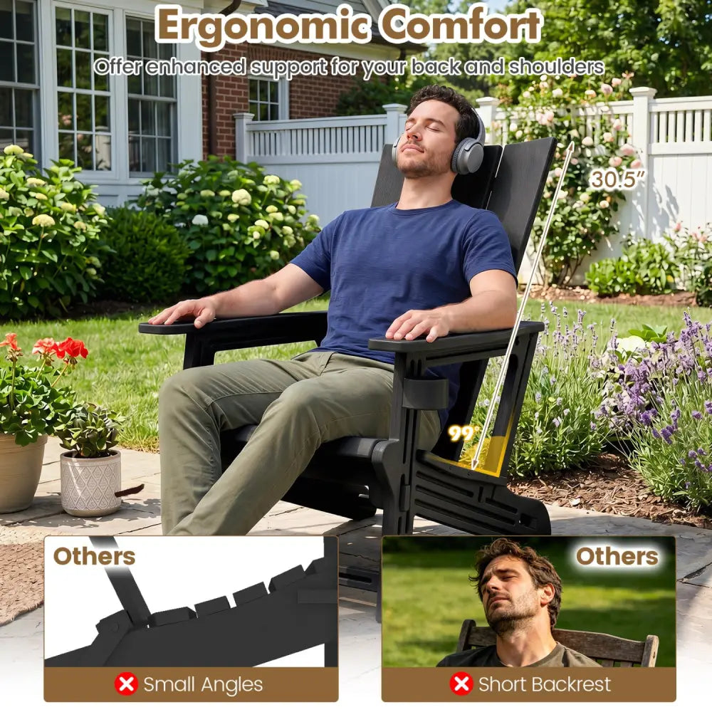 Set of 2ï»¿ Outdoor Adirondack Chairs with Cup Holder-Black - Black - Adirondack Chairs
