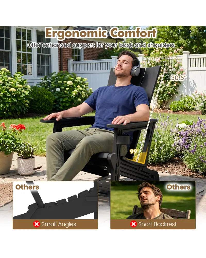 Set of 2ï»¿ Outdoor Adirondack Chairs with Cup Holder-Black - Black - Adirondack Chairs
