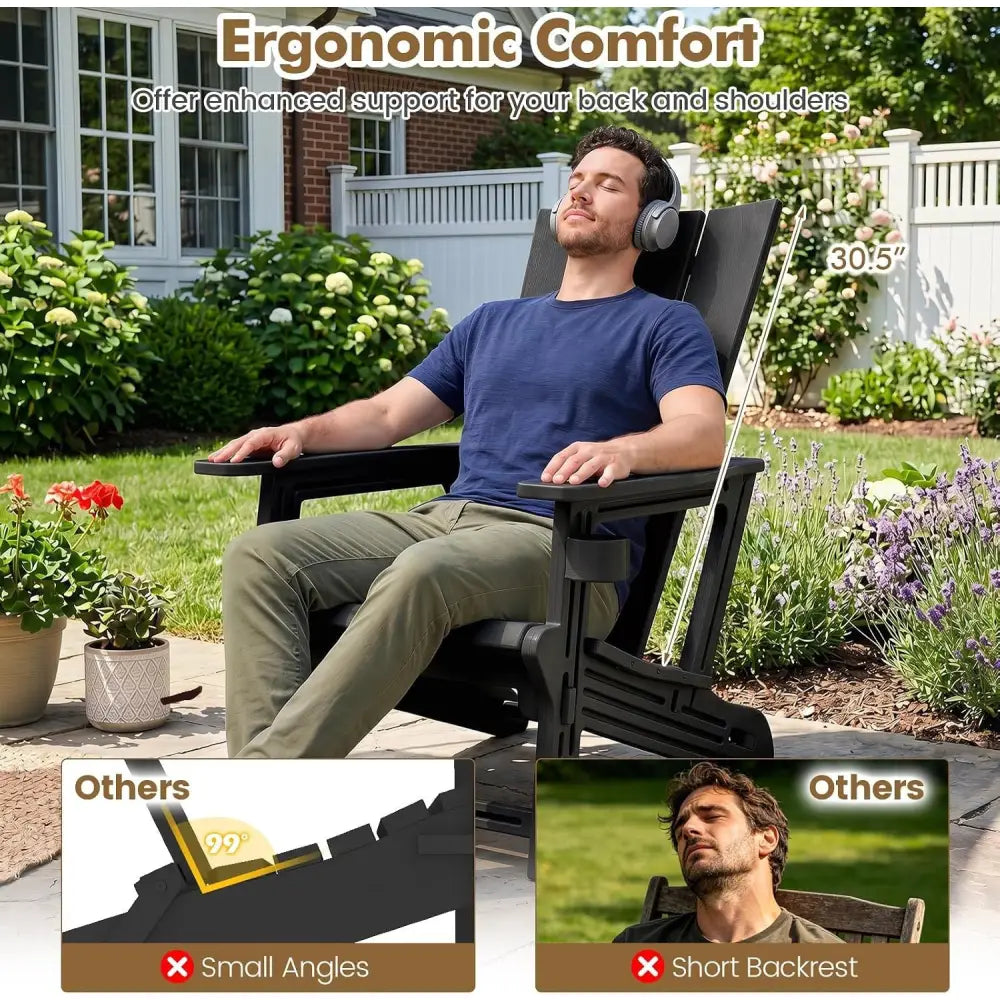 Set of 2ï»¿ Outdoor Adirondack Chairs with Cup Holder-Black - Black - Adirondack Chairs