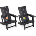 Set of 2ï»¿ Outdoor Adirondack Chairs with Cup Holder-Black - Black - Adirondack Chairs