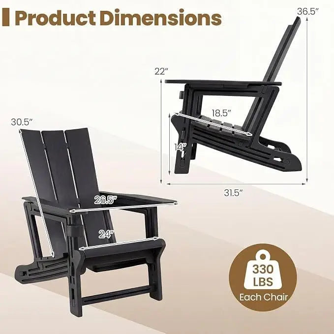 Set of 2ï»¿ Outdoor Adirondack Chairs with Cup Holder-Black - Black - Adirondack Chairs