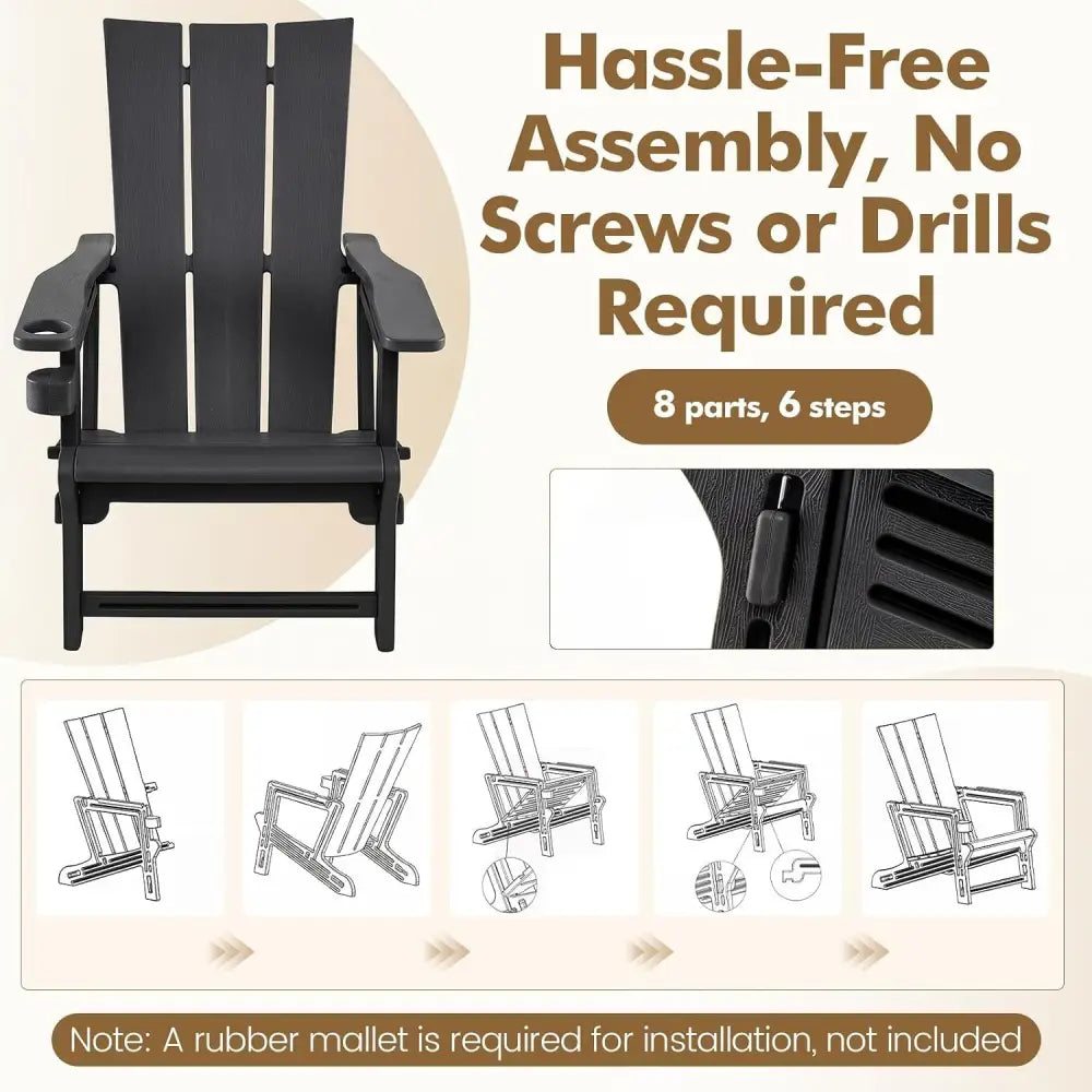 Set of 2ï»¿ Outdoor Adirondack Chairs with Cup Holder-Black - Black - Adirondack Chairs